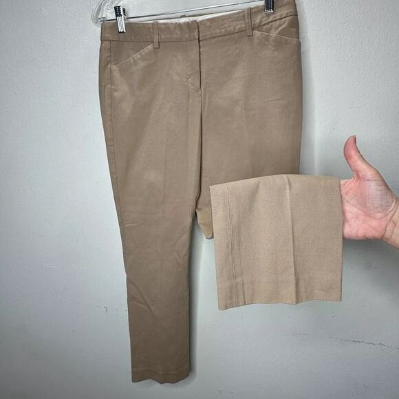 Theory Tan Izelle S Slanted Front Pocket Cropped Front Crease Trouser Pant 8 - Picture 4 of 14